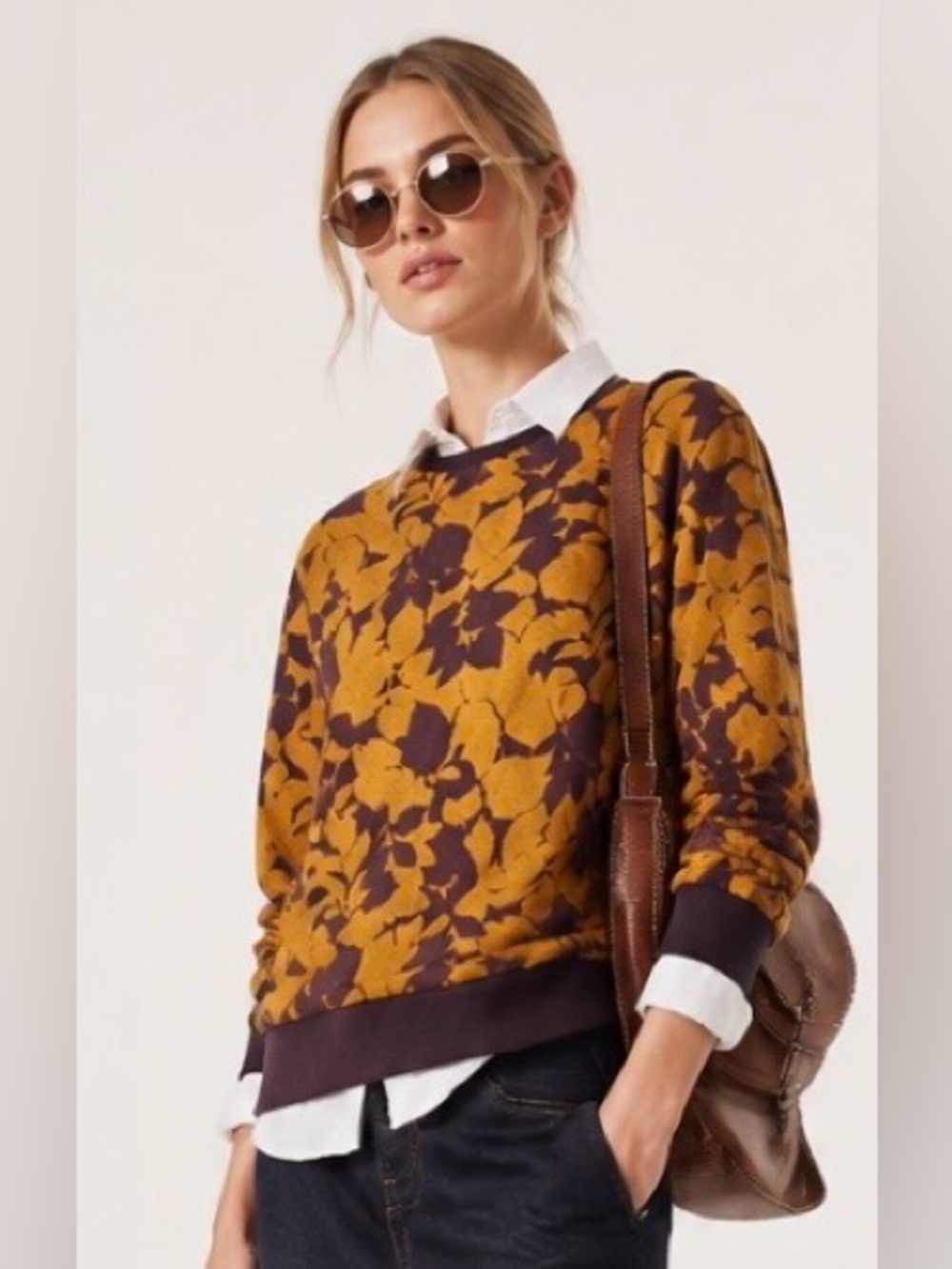SCOTCH & SODA Quilted Top Crewneck Sweatshirt Purple Gold Floral Boho Medium